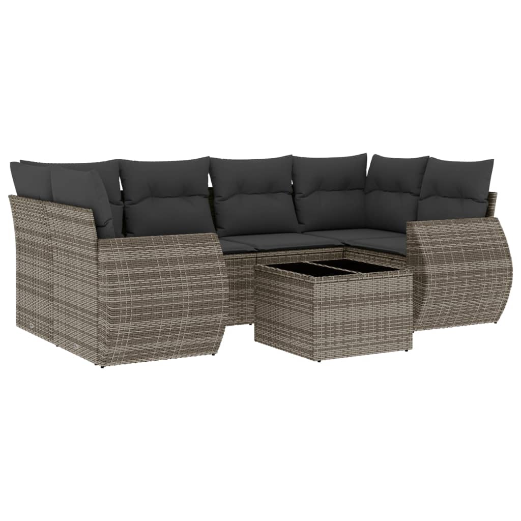 Set Divani da Giardino 7 pz con Cuscini Grigio in Polyrattan