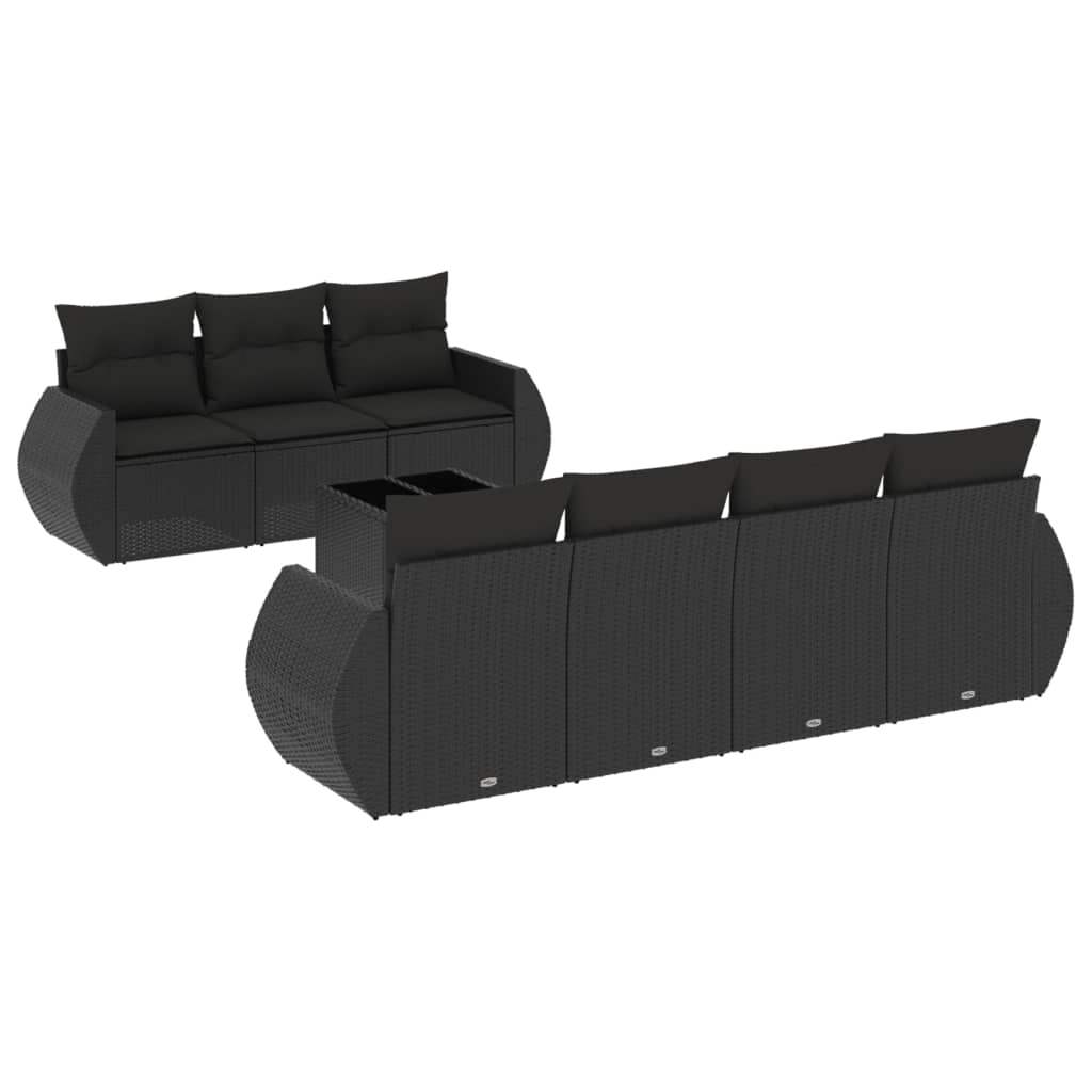Set Divani da Giardino con Cuscini 8 pz Nero in Polyrattan - homemem39