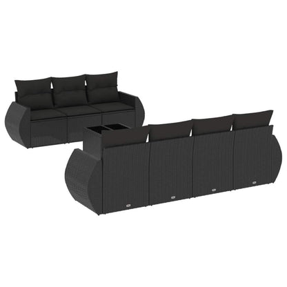 Set Divani da Giardino con Cuscini 8 pz Nero in Polyrattan - homemem39