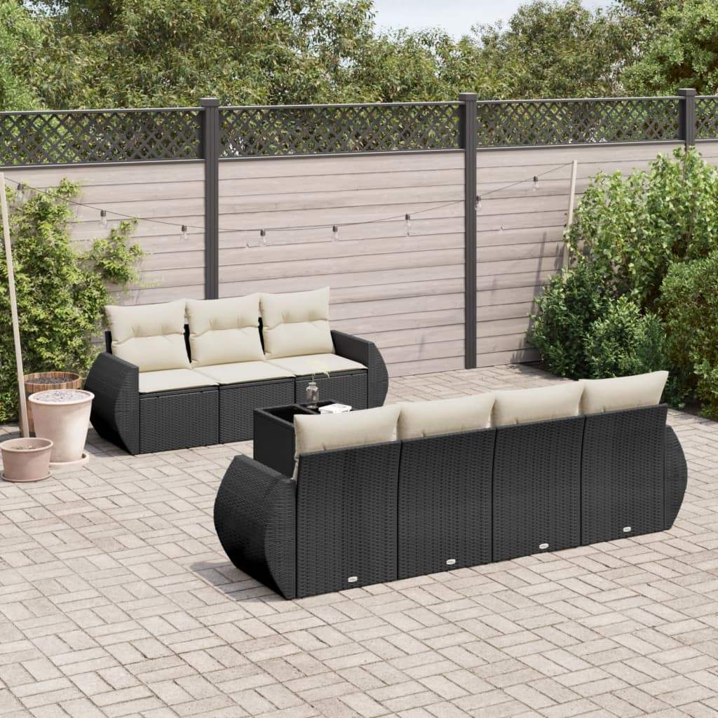 Set Divani da Giardino con Cuscini 8 pz Nero in Polyrattan - homemem39