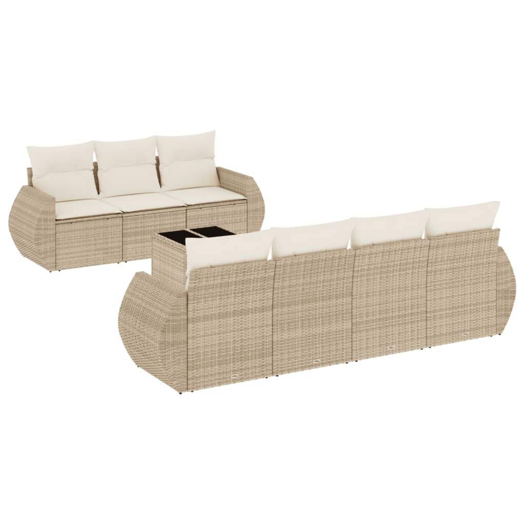 Set Divano da Giardino 8 pz con Cuscini Beige in Polyrattan - homemem39