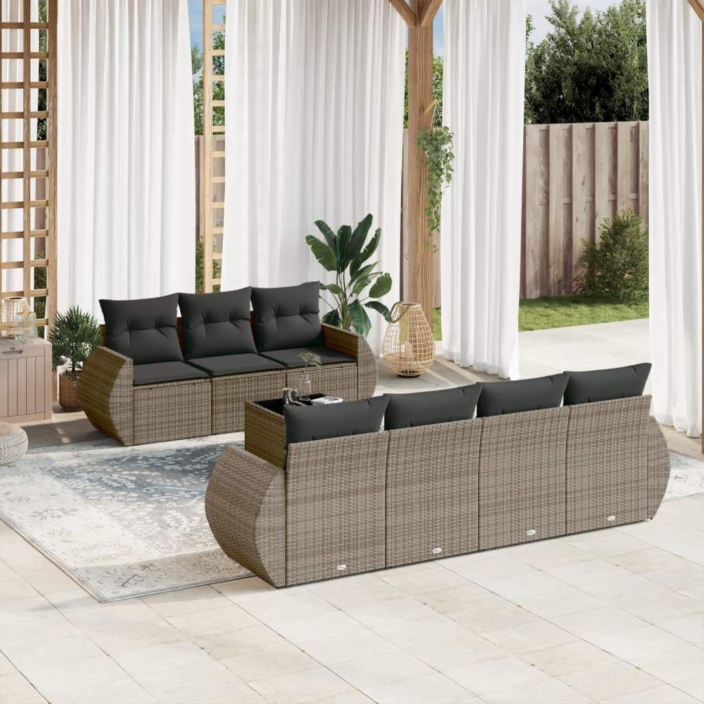Set Divano da Giardino 8 pz con Cuscini Grigio in Polyrattan - homemem39