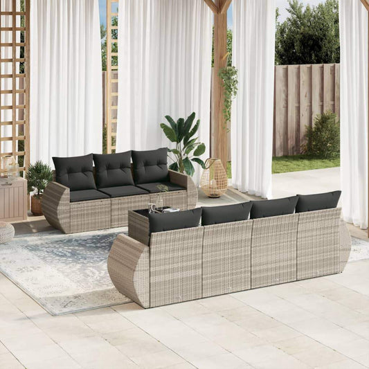 Set Divano da Giardino 8pz con Cuscini Grigio Chiaro Polyrattan - homemem39