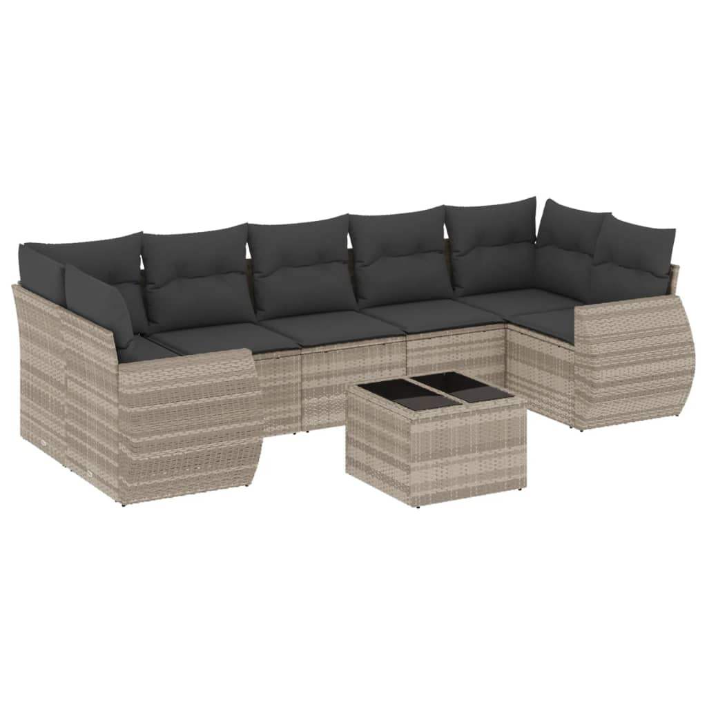 Set Divano da Giardino 8pz con Cuscini Grigio Chiaro Polyrattan - homemem39