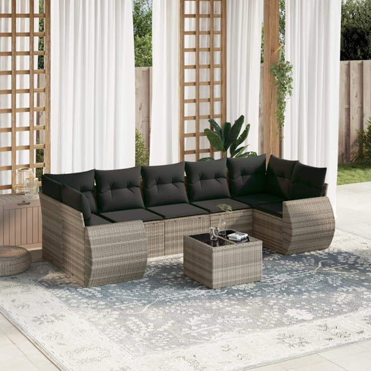 Set Divano da Giardino 8pz con Cuscini Grigio Chiaro Polyrattan - homemem39