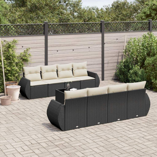 Set Divani da Giardino 9 pz con Cuscini Nero in Polyrattan - homemem39
