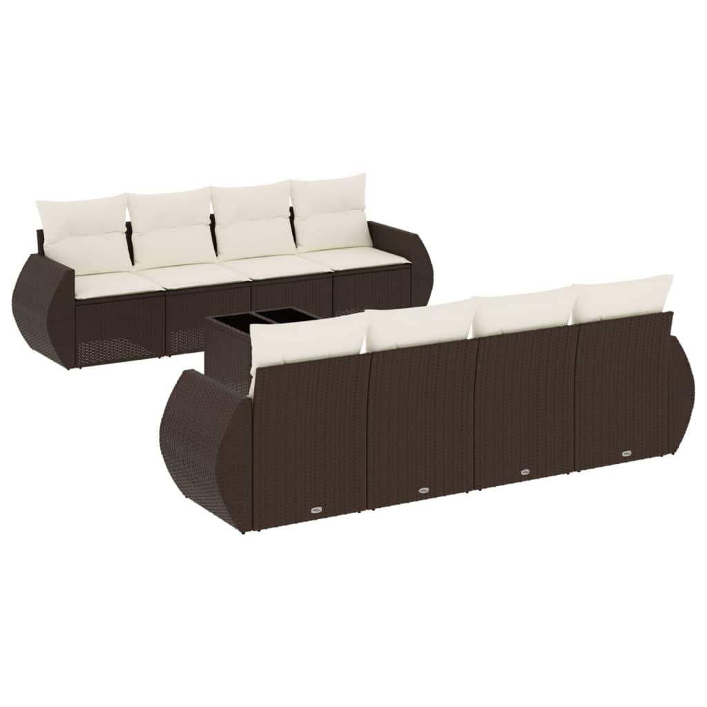 Set Divani da Giardino 9pz con Cuscini Marrone in Polyrattan - homemem39