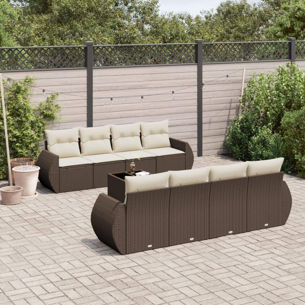 Set Divani da Giardino 9pz con Cuscini Marrone in Polyrattan - homemem39