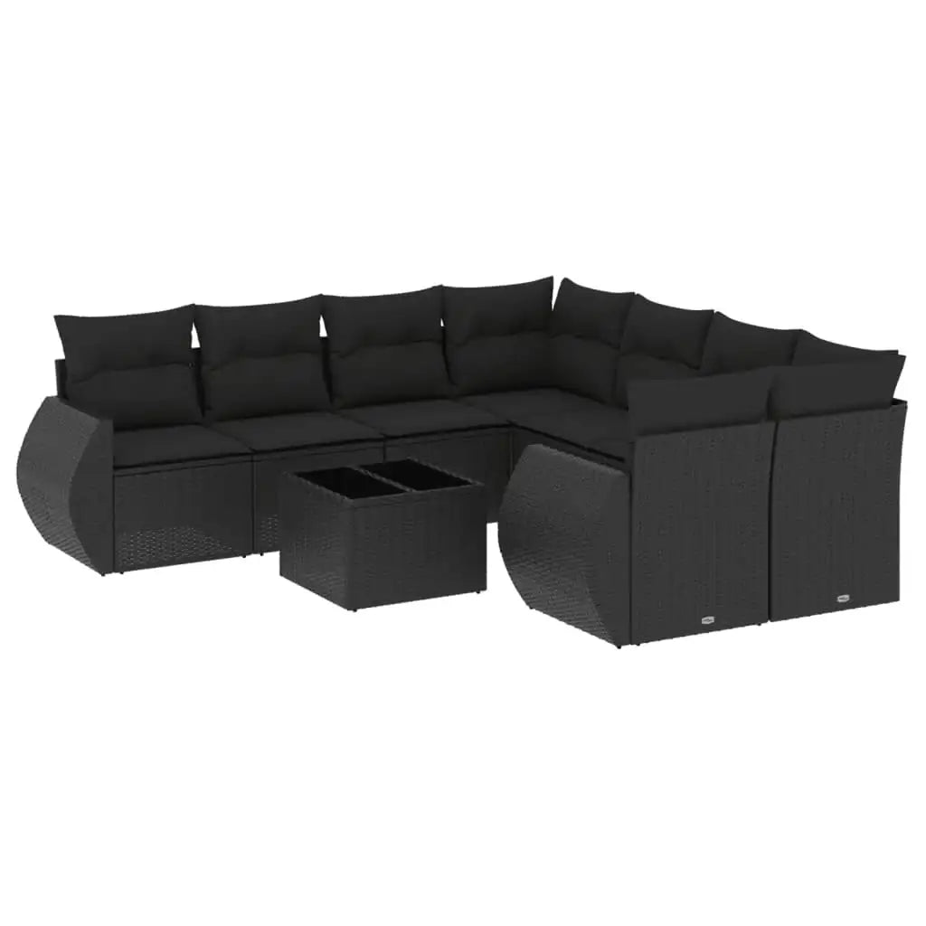 Set Divani da Giardino 9 pz con Cuscini Nero in Polyrattan - homemem39