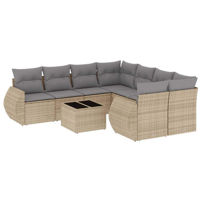 Set Divano da Giardino 9 pz con Cuscini Beige in Polyrattan - homemem39