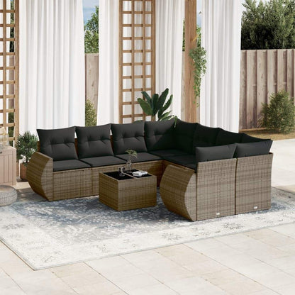 Set Divano da Giardino 9 pz con Cuscini Grigio in Polyrattan - homemem39