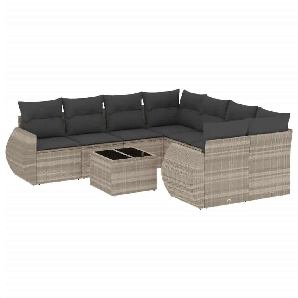 Set Divano da Giardino 9pz con Cuscini Grigio Chiaro Polyrattan - homemem39