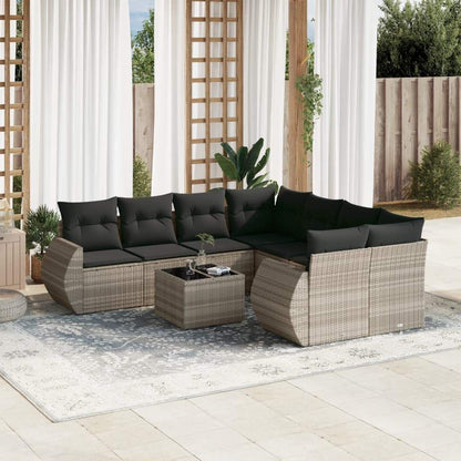 Set Divano da Giardino 9pz con Cuscini Grigio Chiaro Polyrattan - homemem39