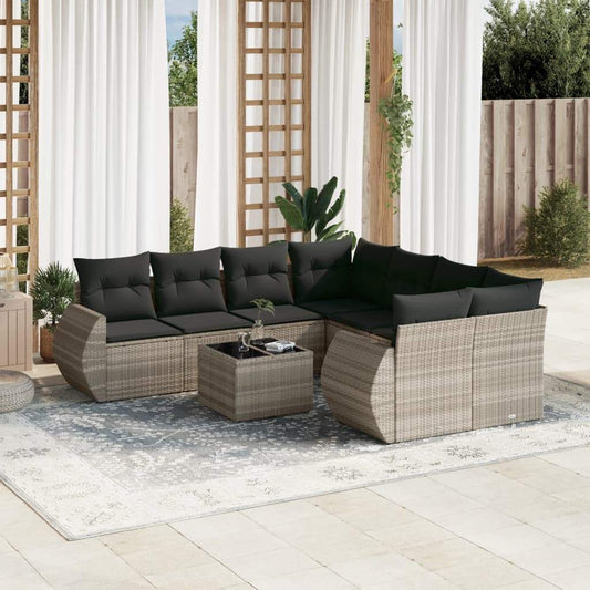 Set Divano da Giardino 9pz con Cuscini Grigio Chiaro Polyrattan - homemem39