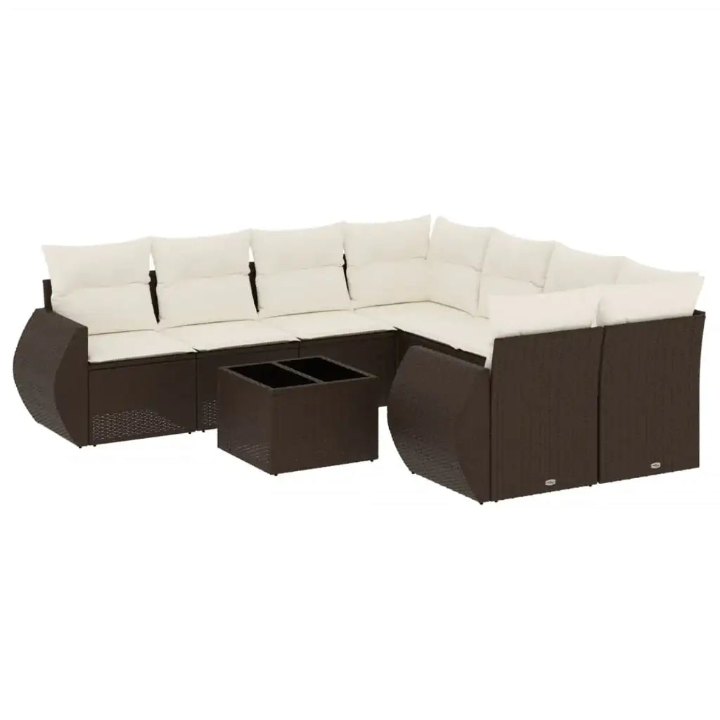 Set Divani da Giardino 9pz con Cuscini Marrone in Polyrattan - homemem39