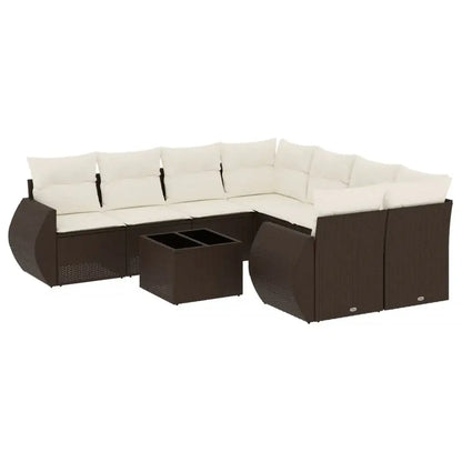 Set Divani da Giardino 9pz con Cuscini Marrone in Polyrattan - homemem39