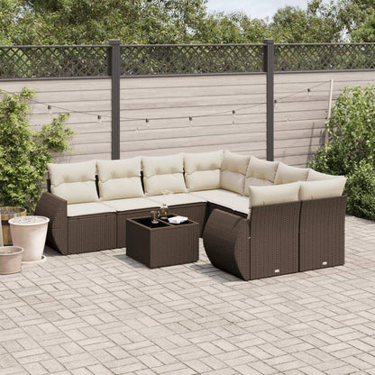 Set Divani da Giardino 9pz con Cuscini Marrone in Polyrattan - homemem39