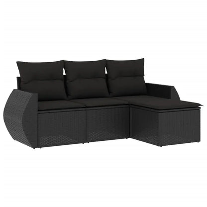Set Divani da Giardino 4 pz con Cuscini Nero in Polyrattan - homemem39