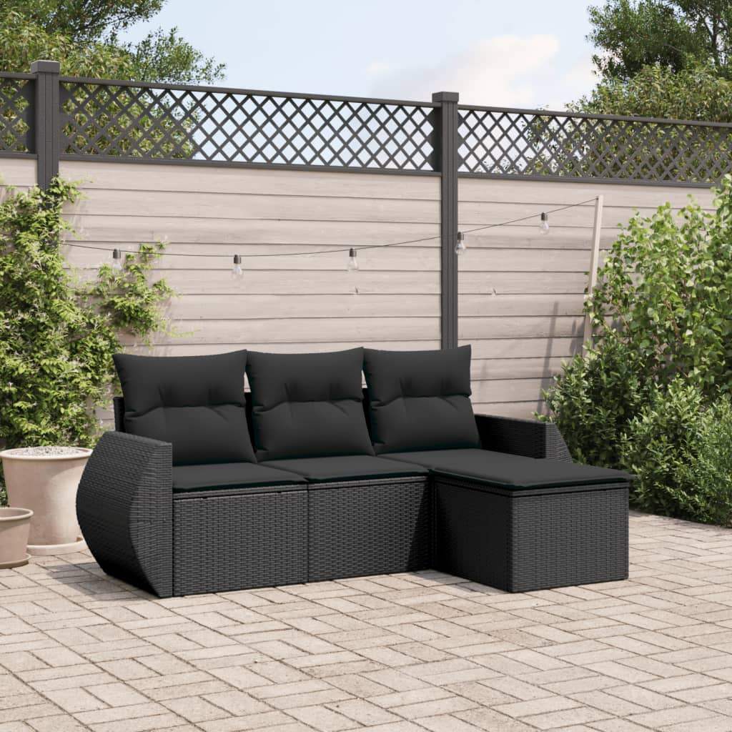 Set Divani da Giardino 4 pz con Cuscini Nero in Polyrattan - homemem39