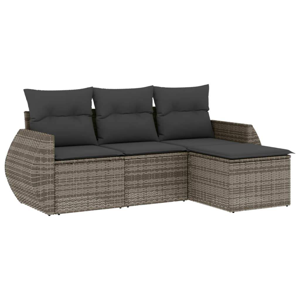 Set Divani da Giardino 4 pz con Cuscini in Polyrattan Grigio - homemem39