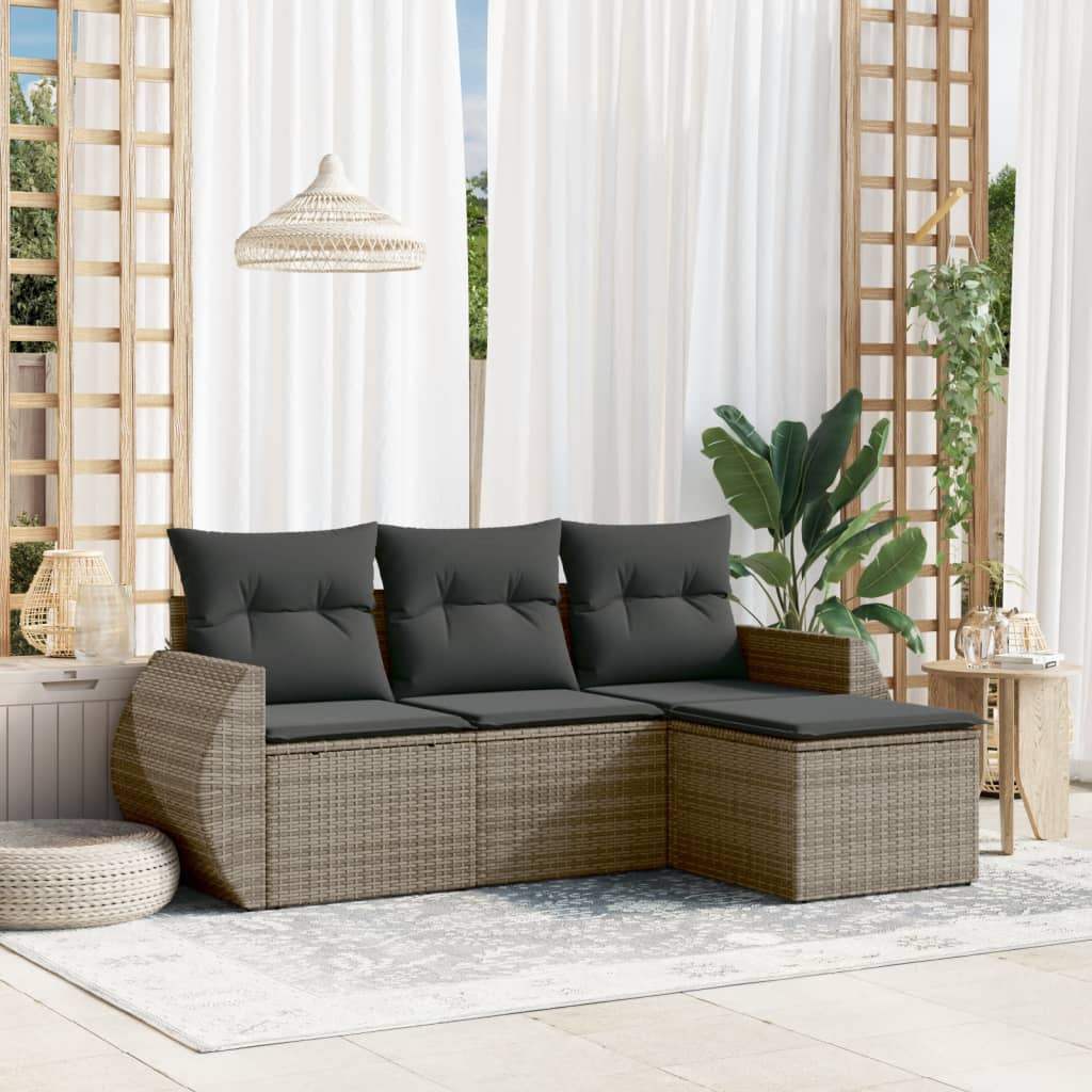 Set Divani da Giardino 4 pz con Cuscini in Polyrattan Grigio - homemem39