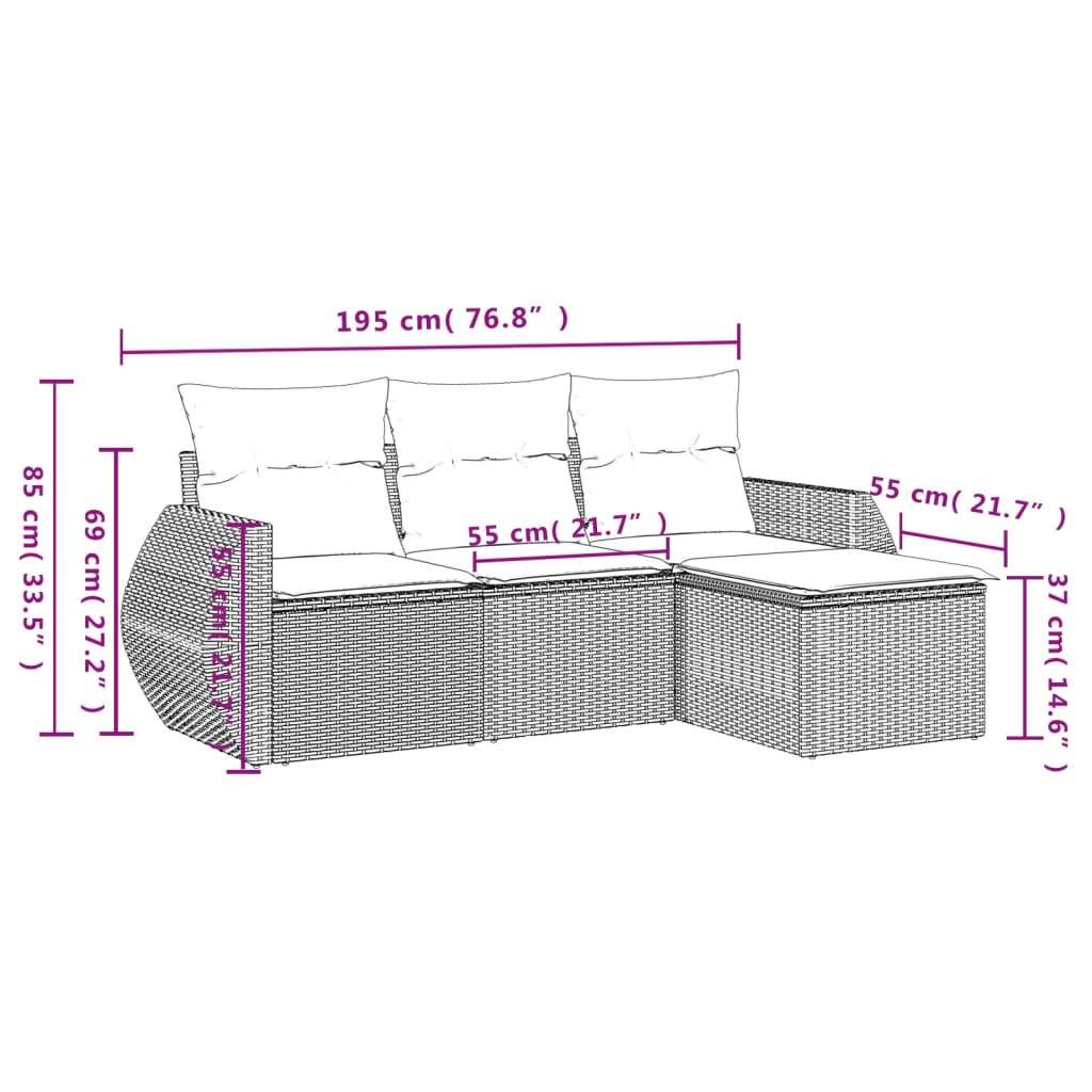 Set Divano da Giardino 4pz con Cuscini Grigio Chiaro Polyrattan - homemem39