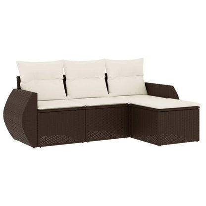 Set Divano da Giardino 4 pz con Cuscini Marrone in Polyrattan - homemem39