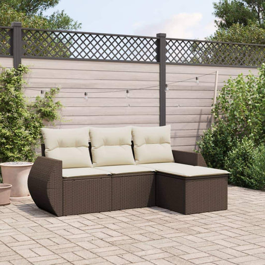 Set Divano da Giardino 4 pz con Cuscini Marrone in Polyrattan - homemem39