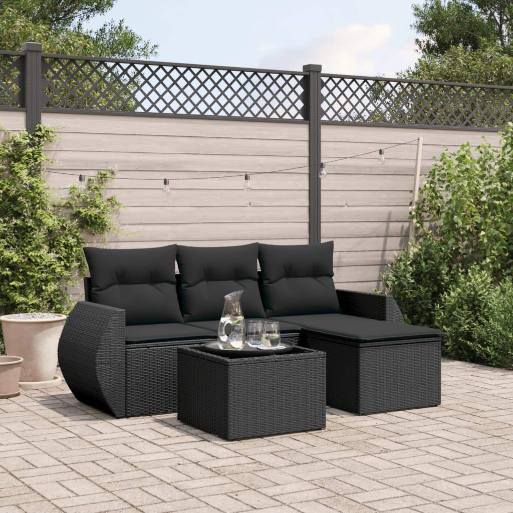 Set Divani da Giardino 5 pz con Cuscini in Polyrattan Nero - homemem39
