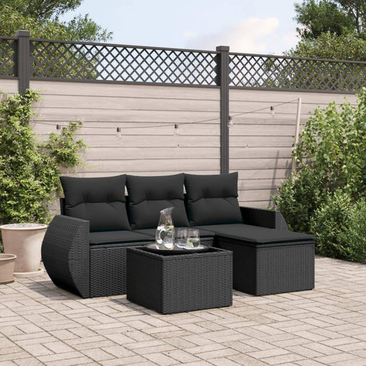 Set Divani da Giardino 5 pz con Cuscini in Polyrattan Nero - homemem39