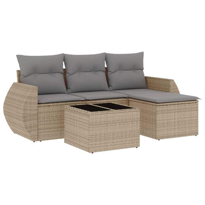 Set Divano da Giardino 5 pz con Cuscini Beige in Polyrattan - homemem39