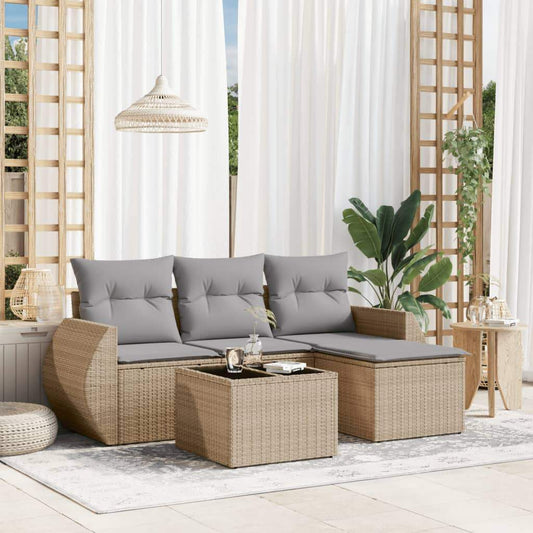 Set Divano da Giardino 5 pz con Cuscini Beige in Polyrattan - homemem39