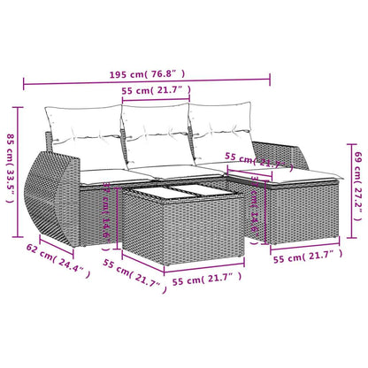 Set Divano da Giardino 5 pz con Cuscini Grigio in Polyrattan - homemem39