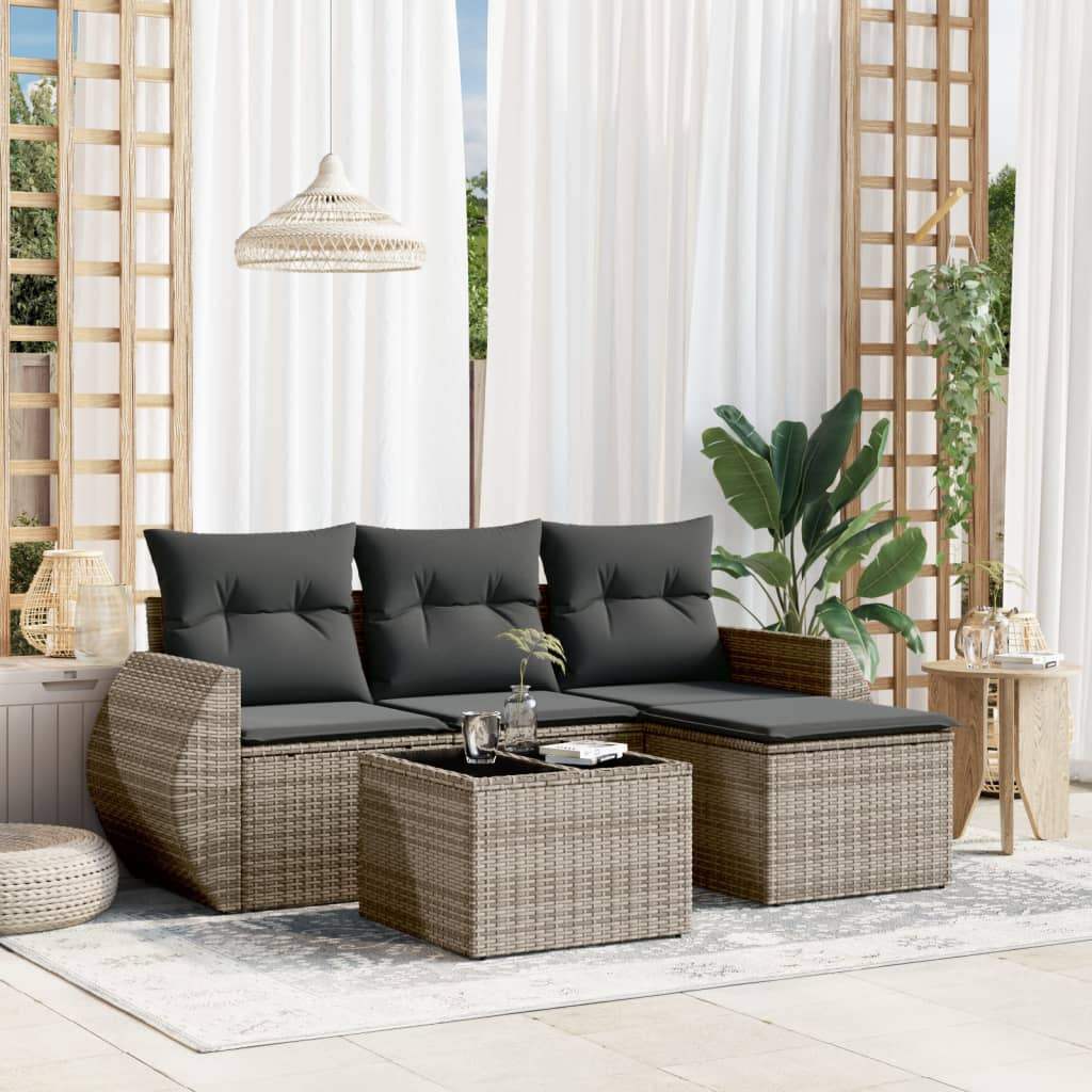 Set Divano da Giardino 5 pz con Cuscini Grigio in Polyrattan - homemem39
