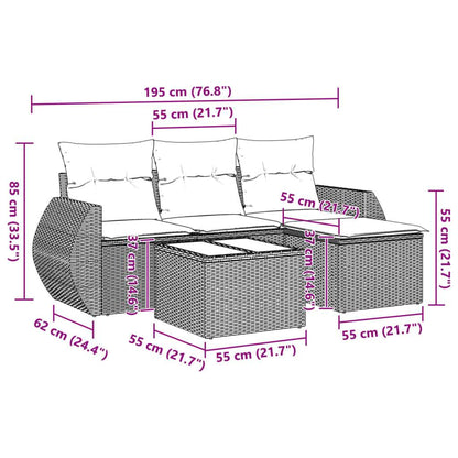 Set Divano da Giardino 5pz con Cuscini Grigio Chiaro Polyrattan - homemem39
