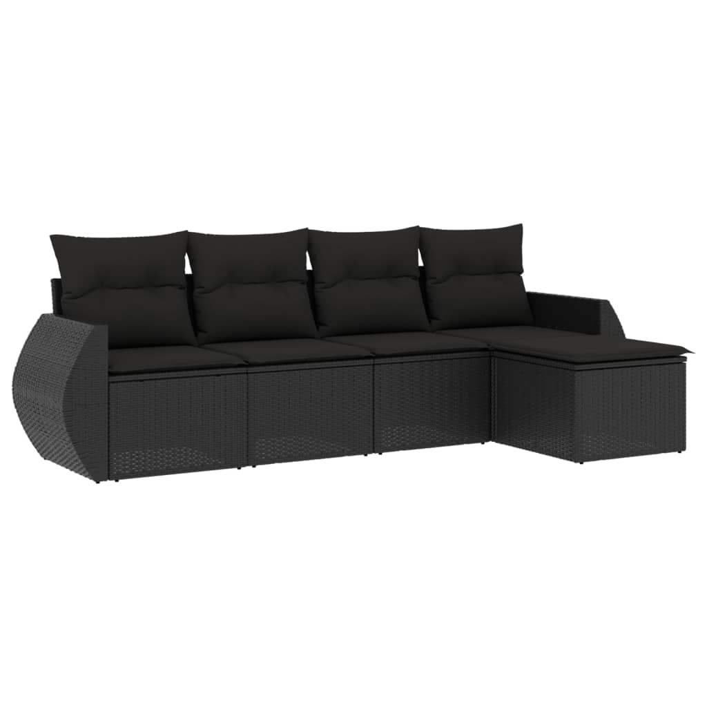 Set Divani da Giardino 5 pz con Cuscini in Polyrattan Nero - homemem39