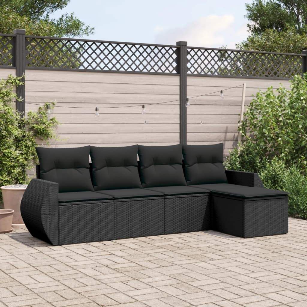 Set Divani da Giardino 5 pz con Cuscini in Polyrattan Nero - homemem39