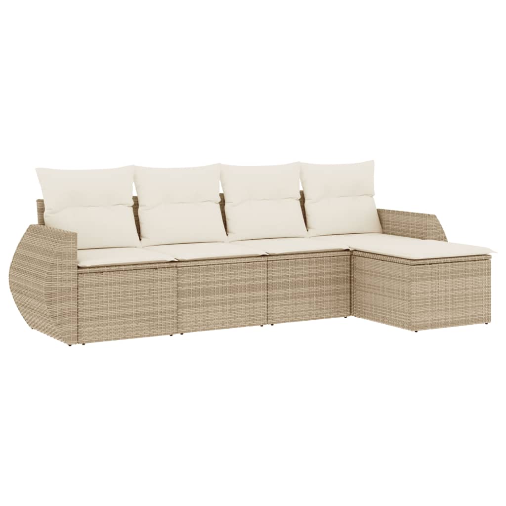 Set Divano da Giardino 5 pz con Cuscini Beige in Polyrattan | homemem39