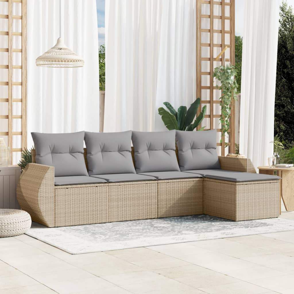 Set Divano da Giardino 5 pz con Cuscini Beige in Polyrattan - homemem39