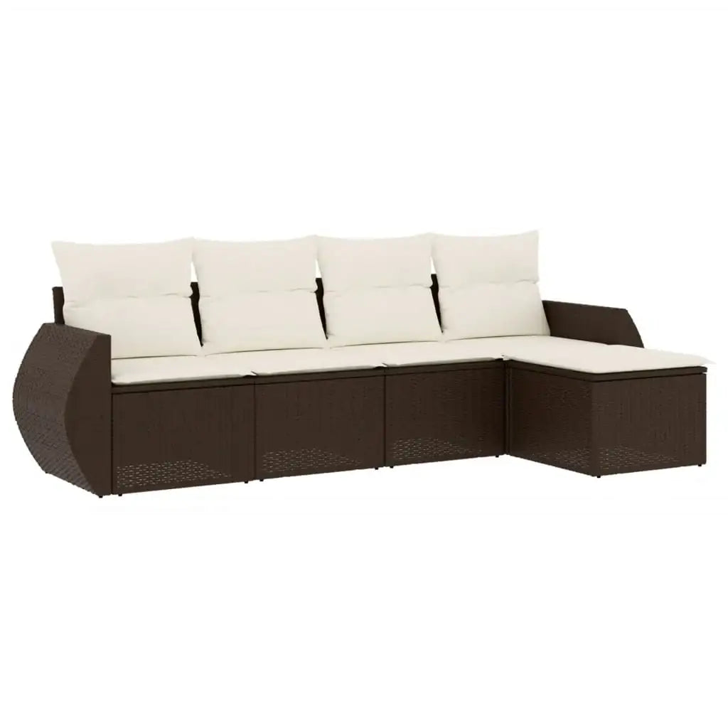 Set Divano da Giardino 5 pz con Cuscini Marrone in Polyrattan - homemem39