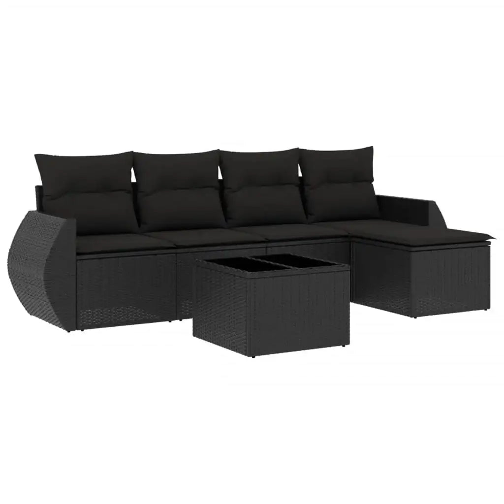 Set Divano da Giardino 6 pz con Cuscini Nero in Polyrattan - homemem39