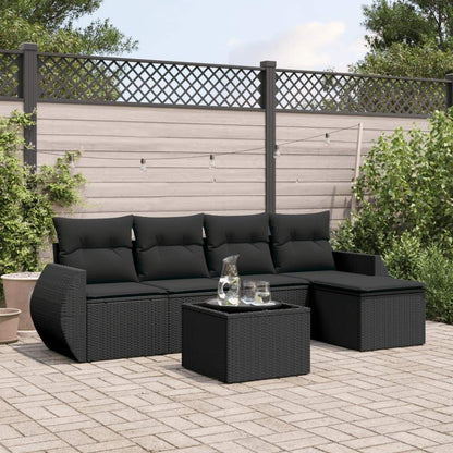 Set Divano da Giardino 6 pz con Cuscini Nero in Polyrattan - homemem39