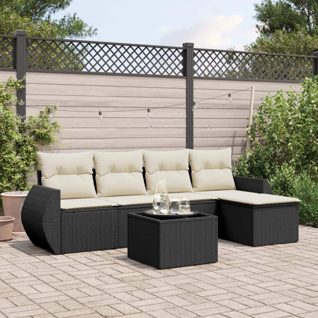 Set Divano da Giardino 6 pz con Cuscini Nero in Polyrattan - homemem39