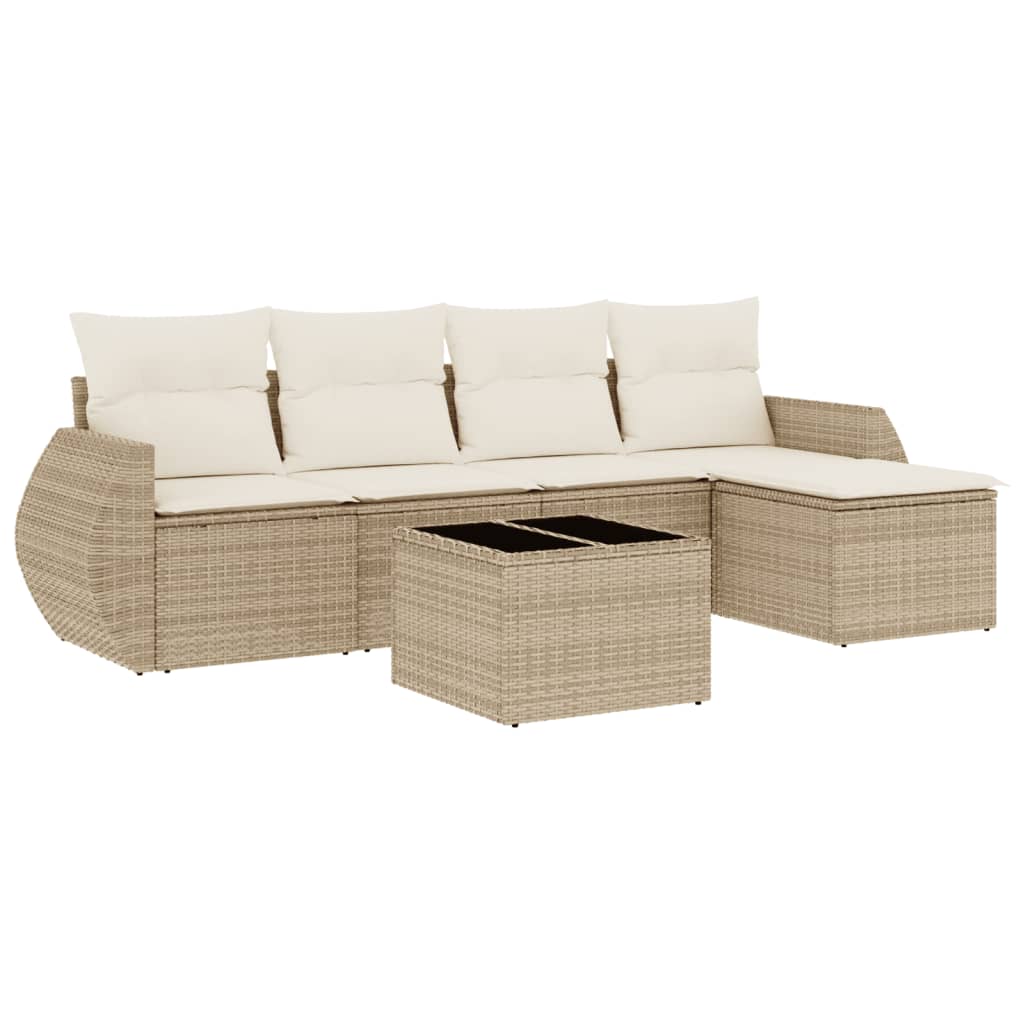 Set Divano da Giardino 6 pz con Cuscini Beige in Polyrattan | homemem39