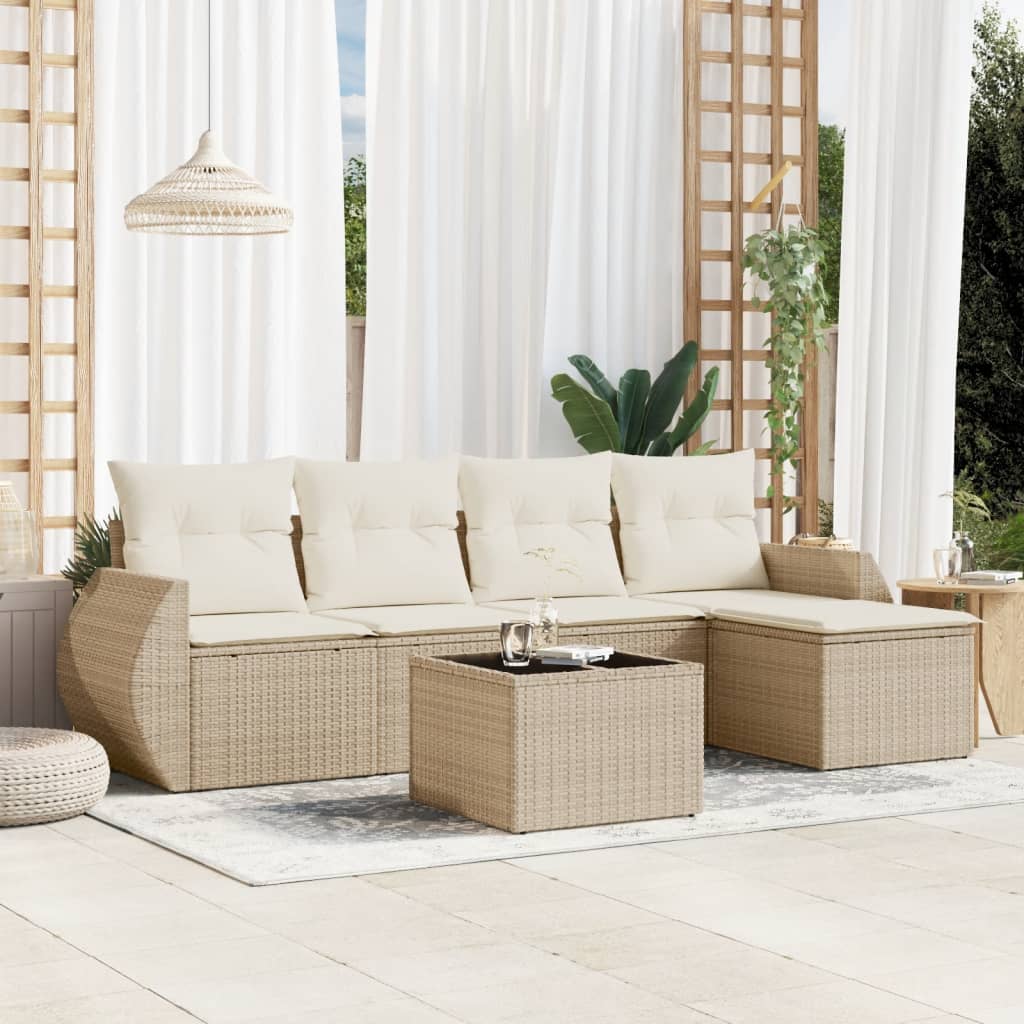 Set Divano da Giardino 6 pz con Cuscini Beige in Polyrattan | homemem39