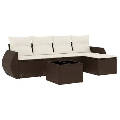 Set Divano da Giardino 6 pz con Cuscini Marrone in Polyrattan - homemem39