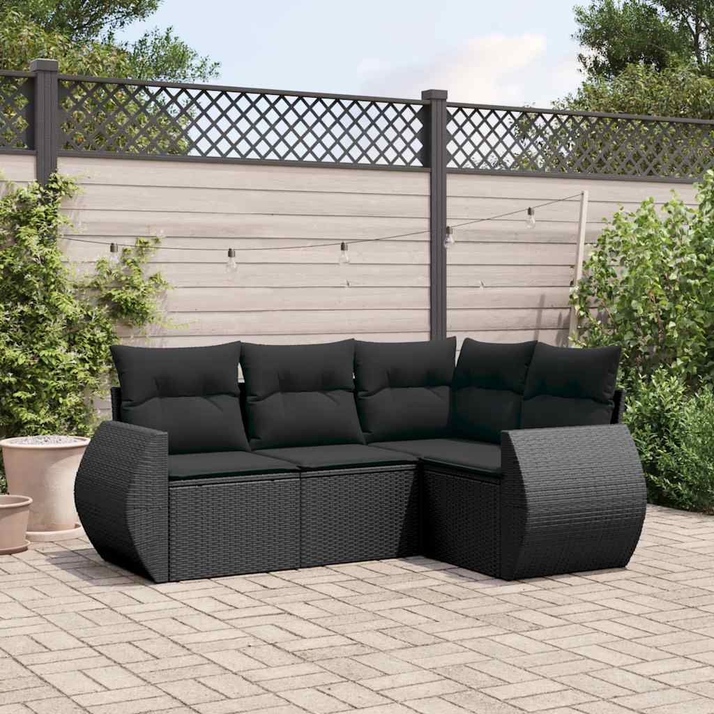 Set Divani da Giardino 4 pz con Cuscini Nero in Polyrattan | homemem39