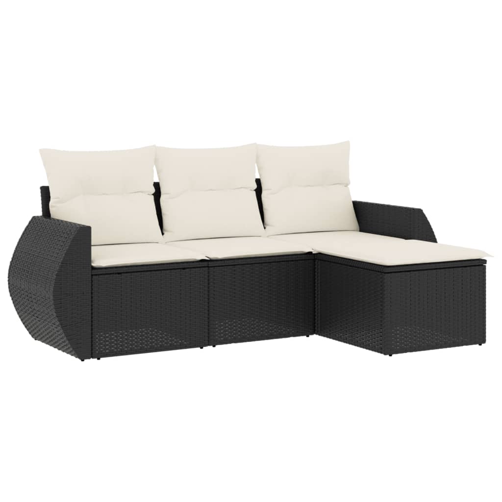 Set Divani da Giardino 4 pz con Cuscini Nero in Polyrattan - homemem39