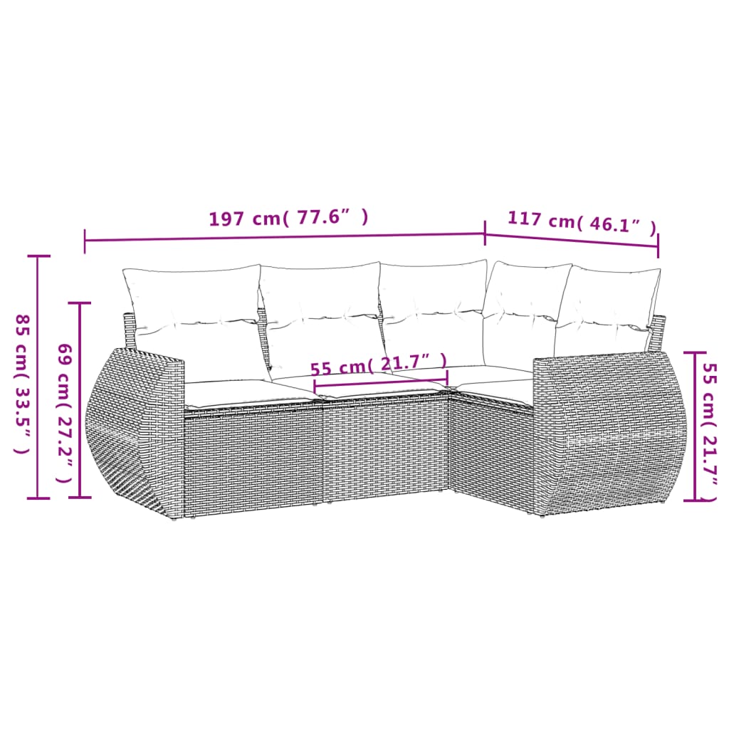 Set Divani da Giardino 4 pz con Cuscini Nero in Polyrattan - homemem39