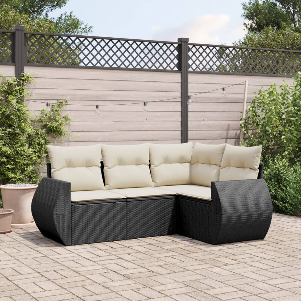 Set Divani da Giardino 4 pz con Cuscini Nero in Polyrattan - homemem39